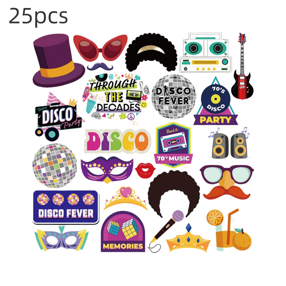 25pcs paper handheld photo props disco 70's ballroom theme weird photo booth props for hippie party, disco glow party, etc. party photo props,halloween decoration props