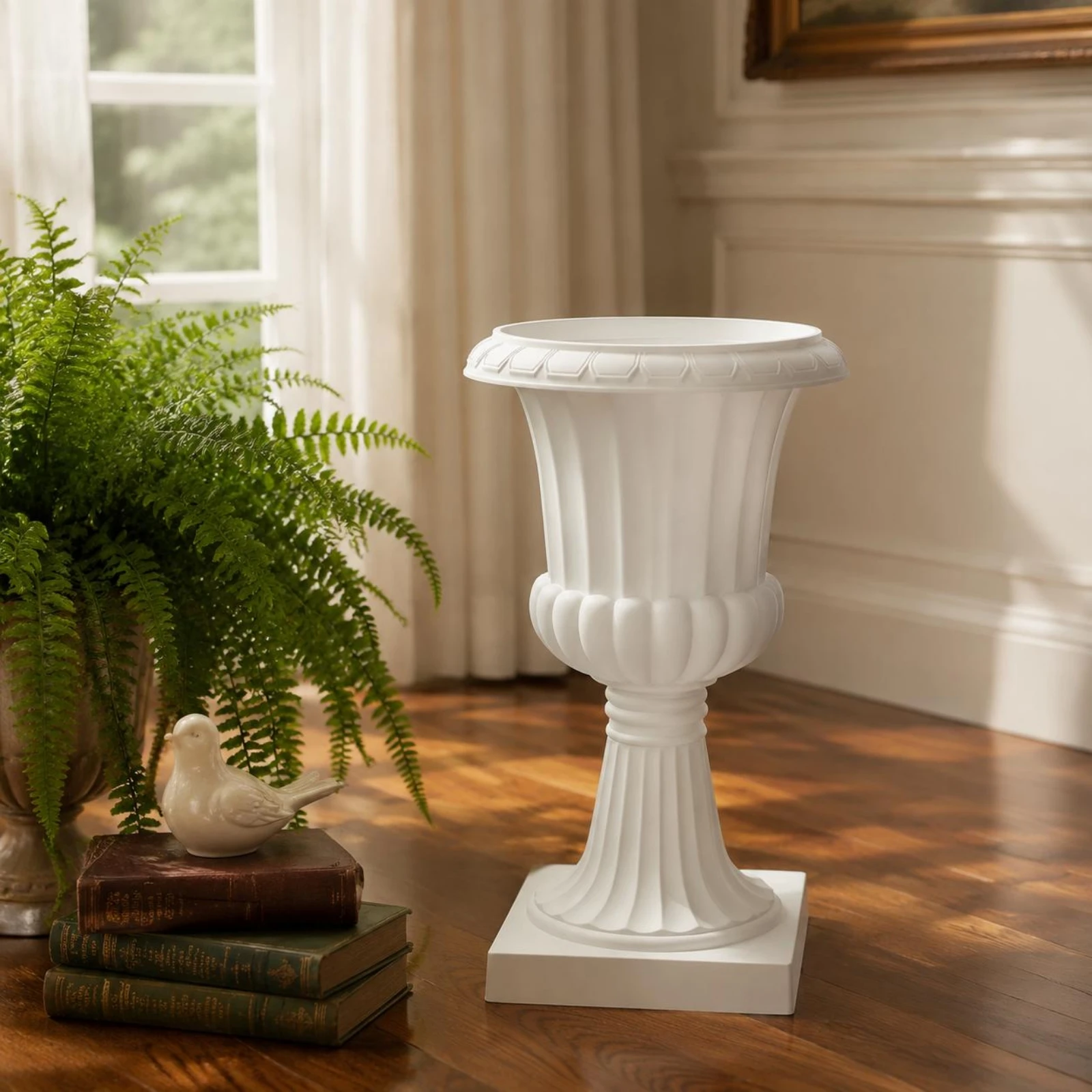 Elegant Vintage Roman-Style Pedestal Flower Pot - Large Round Decorative Planter with Raised Base and Wide Mouth