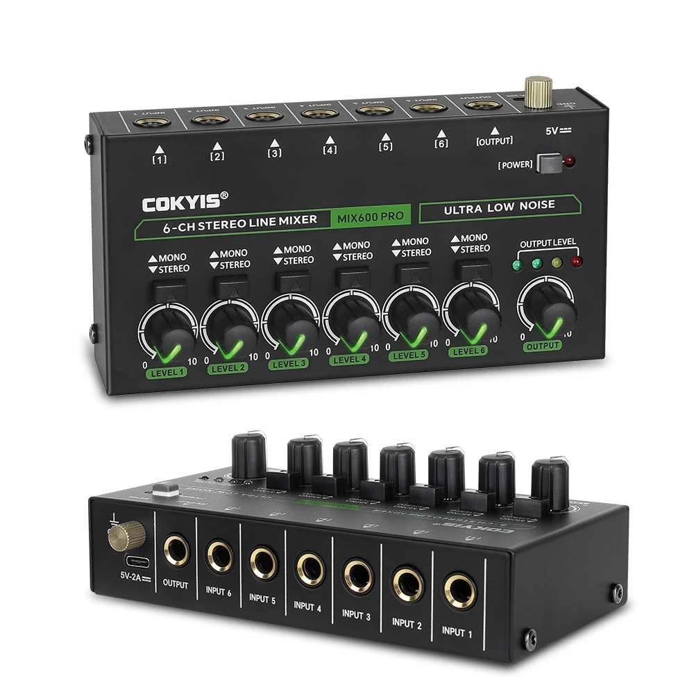 MIX600-PRO Ultra-Low Noise 6-Channel Stereo Line Mixer with RGB Lighting High-Fidelity Audio for Studio and Professional Use
