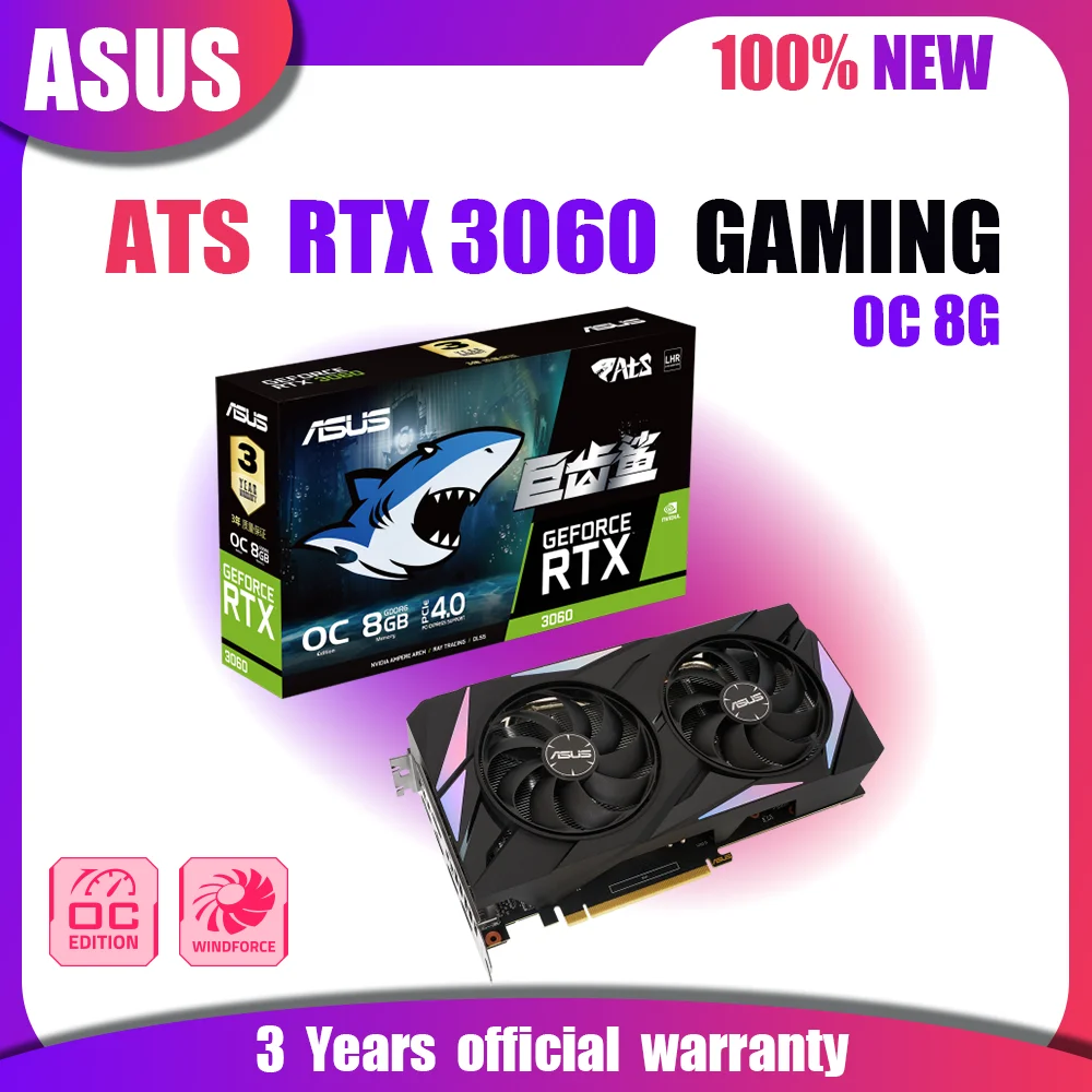 New ASUS ATS RTX 3060 O8G GAMING Video Cards GDDR6 8GB Graphics Card