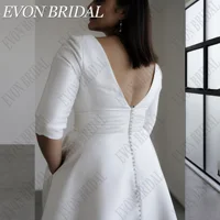 EVON BRIDAL Deep V-Neck Plus Size Wedding Dresses For 2024 Bride Backless 3/4 Sleeves Satin A-Line Custom Made Bride Gowns 2