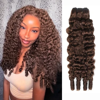 Ciocche di Capelli Ricci Birmani, Ciocche e Tessiture di Capelli Umani, Marrone Cioccolato 3A 4C, Capelli Umani Veri, Ciocche Ricci Indiani, Capelli Grezzi