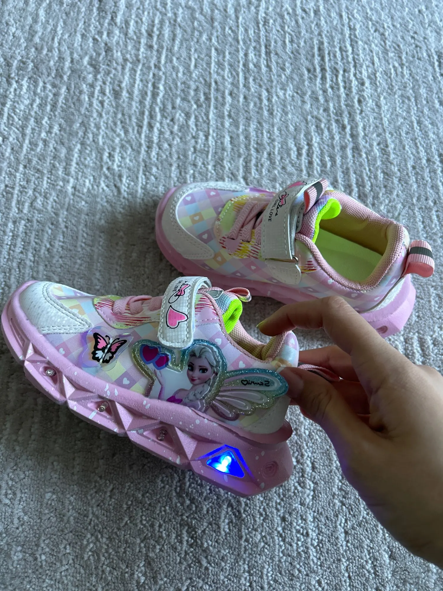 Disney Children's Sports Shoes Led Lights Sneaker Cartoon Frozen Princess Elsa PU Leather Girls' Pink Children's Running Shoes photo review