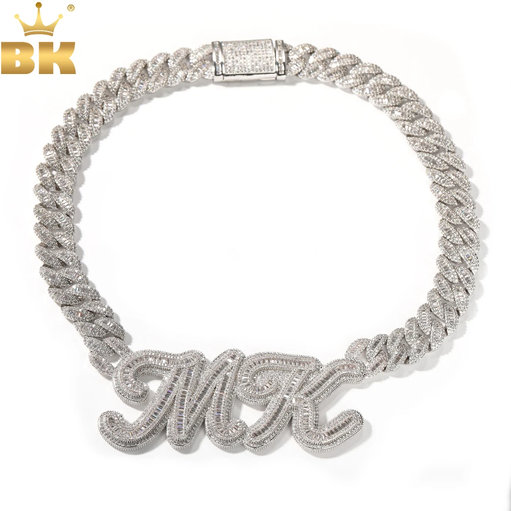 THE BLING KING Custom Baguettecz Letter With Heavy Miami Cuban Chain Necklace Iced Out Bling Square CZ Hiphop Jewelry