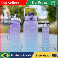 Kit 3 Garrafas de Água Motivacionais Fitness Tie Dye Sortida Beber Academia 2 Litros 900ml 300ml