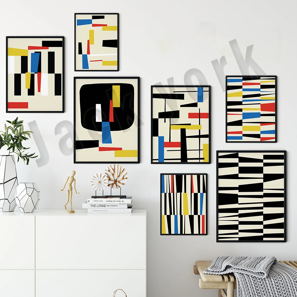 

Bauhaus poster, Bauhaus style minimalist modern geometric abstract wall art print, retro mid century modern wall art decor idea