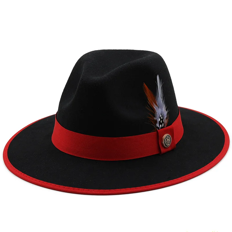 

Panama Felt Hat Jazz Hats Wide Brim Wool Fedora Hat Women Fascinator Wedding Church With Feather Fuxury Belts For Hats Men шля