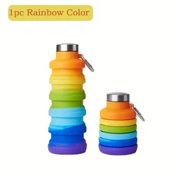 Collapsible BPA - Free Silicone Water Bottle - Portable and Reusable (Rainbow)