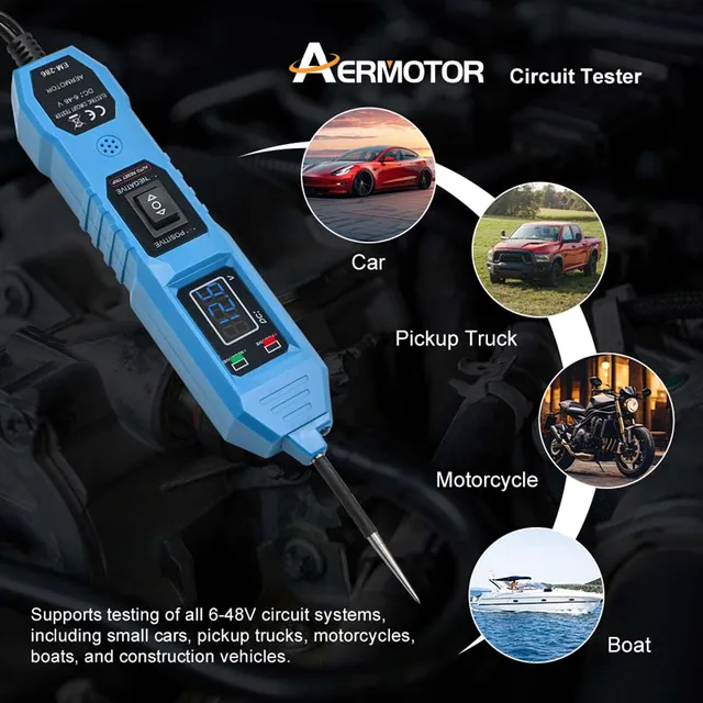 عالمي اختبار الدوائر الكهربائية للسيارات ، اختبار النظام الكهربائي للسيارة ، مجموعة مسبار الطاقة الجهد ، شاشة رقمية ليد ، 6 فولت-48 فولت