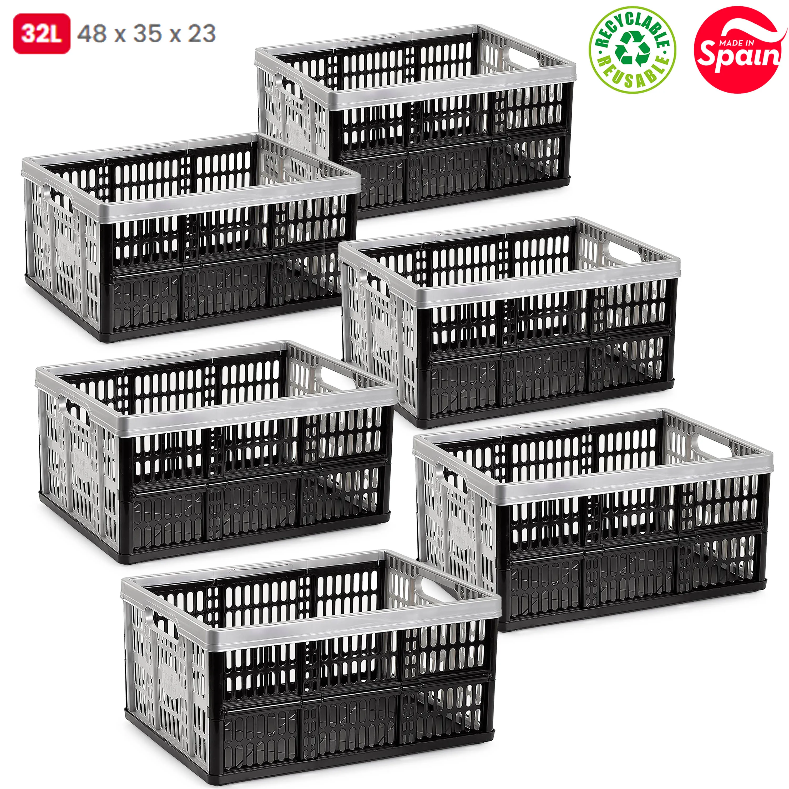 Caja plegable con asas plastico 32 Litros gris-negro