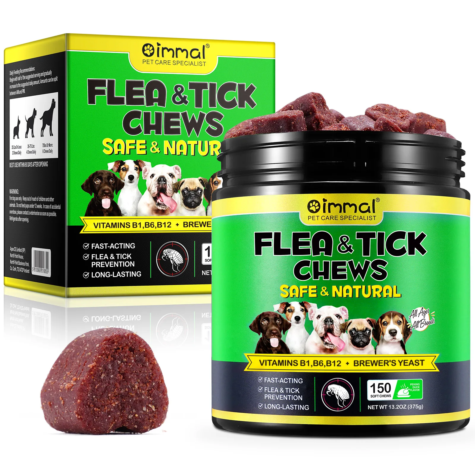 Flea and Tick Prevention Chewables 150 pcs Peking Duck Flavor Supplement For Dogs Oral Flea Pills Pest Defense All Breeds & Ages