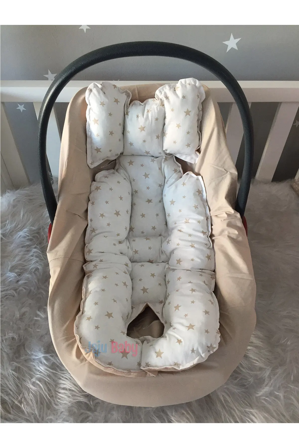 handmade-brown-star-patterned-car-seat-cushion-stroller-cushion