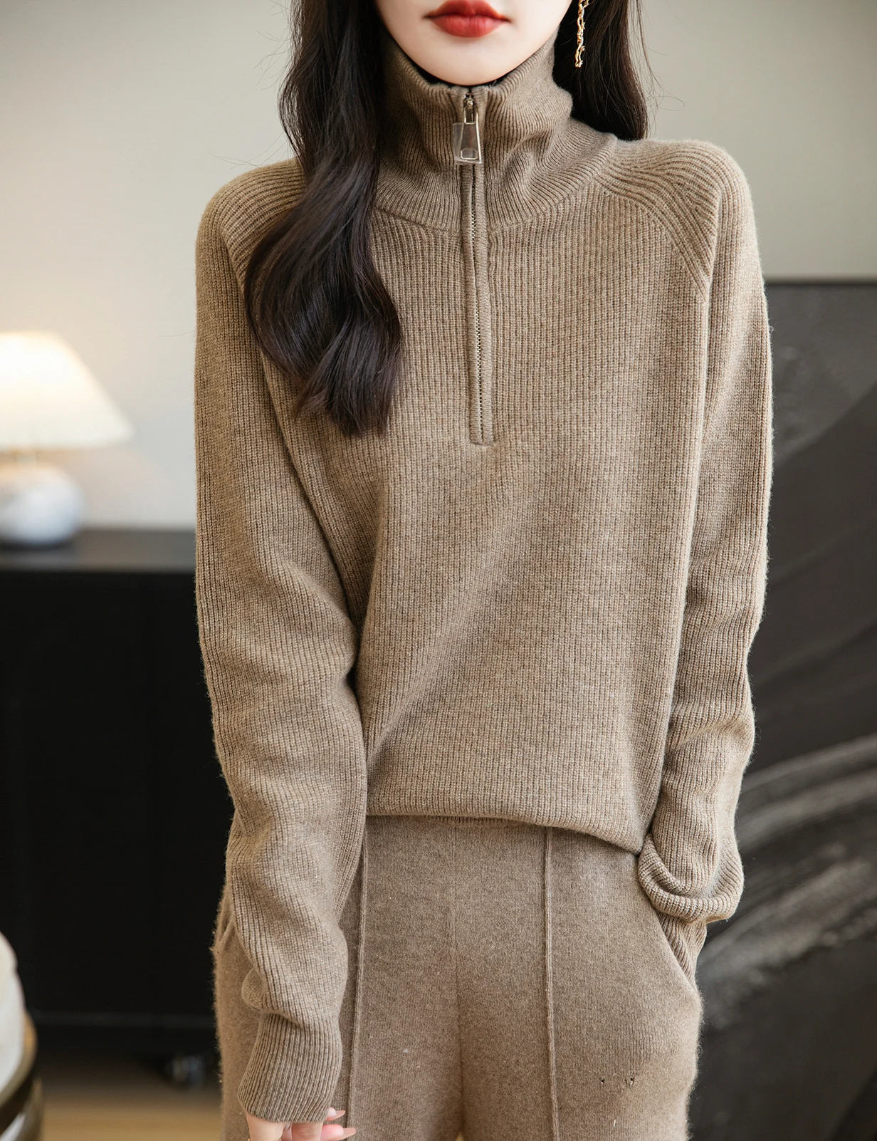 Turtleneck Wool Women's Sweater 100% Merino Wool Fall Winter Zip Pullover Casual Long Sleeve Knitted Sweater Top Female Clothing