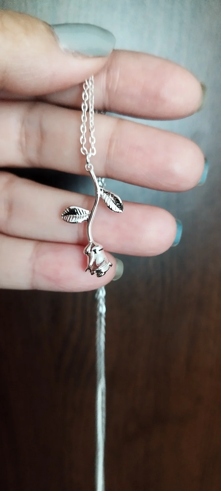 Rose Flower Pendant Necklace Stainless Steel Long Chain Collier Pink Rose Flower Statement Necklace Women Jewelry Valentine Gift photo review