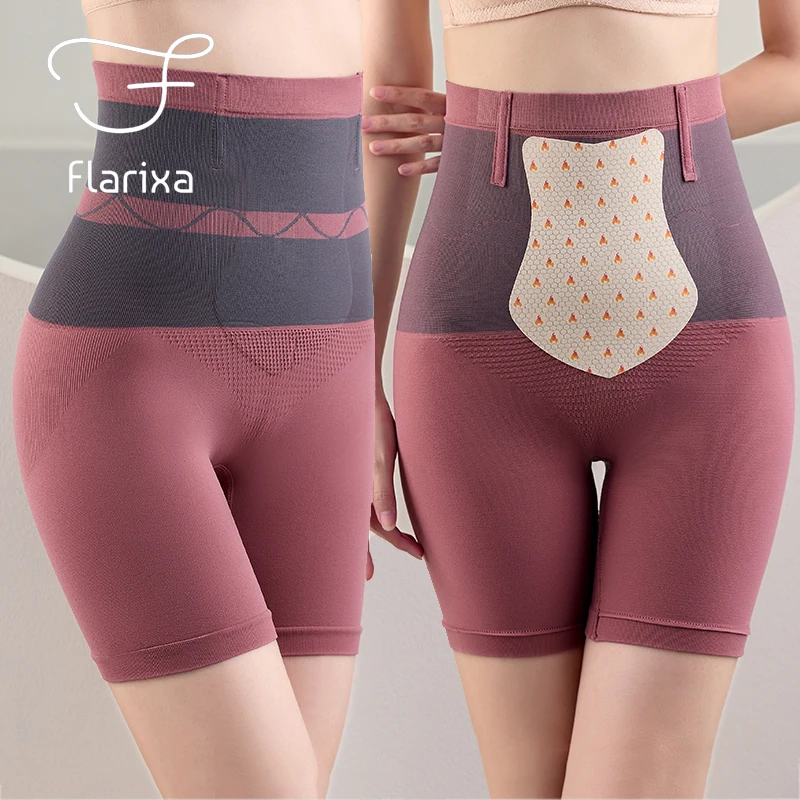 Flarixa High Waist Thermal Panties For Women Flat Belly Shaping Panties Seamless Boxer Safety Shorts Period Menstrual Underwear