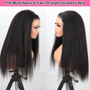 HD 5x5 Glueless Wigs Kinky Straight Human Hair 13x4 Lace Frontal Wigs Pre Plucked With Baby Hair Yaki Straight Wig for Women 1