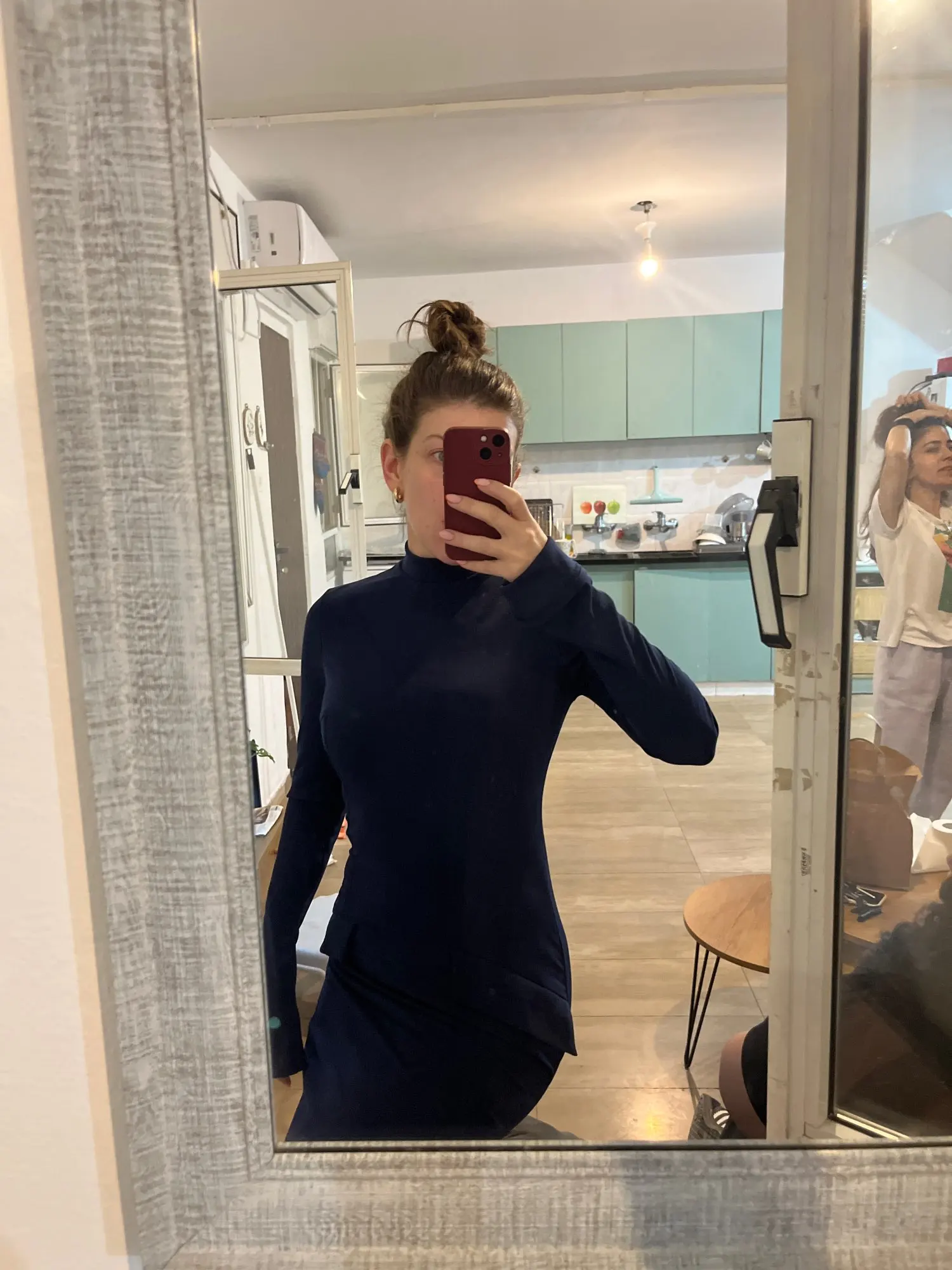 Elegant Half Turtleneck Maxi Dress with Chic Back Slit photo review