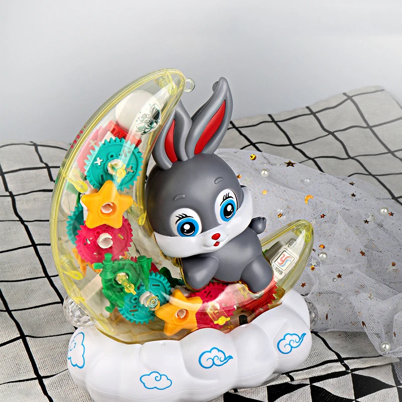 Electronic Pet Rabbit Transparent Gear Moon Rabbit Toy Car Children's Interactive Playmate Educational Crawling Toys For Baby 3