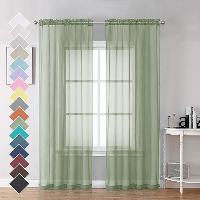 **84-Inch Bedroom Curtains, 2 Panels, Lightweight Transparent Design, Ideal for Study, Living, or Guest Rooms, Sage Green** 2