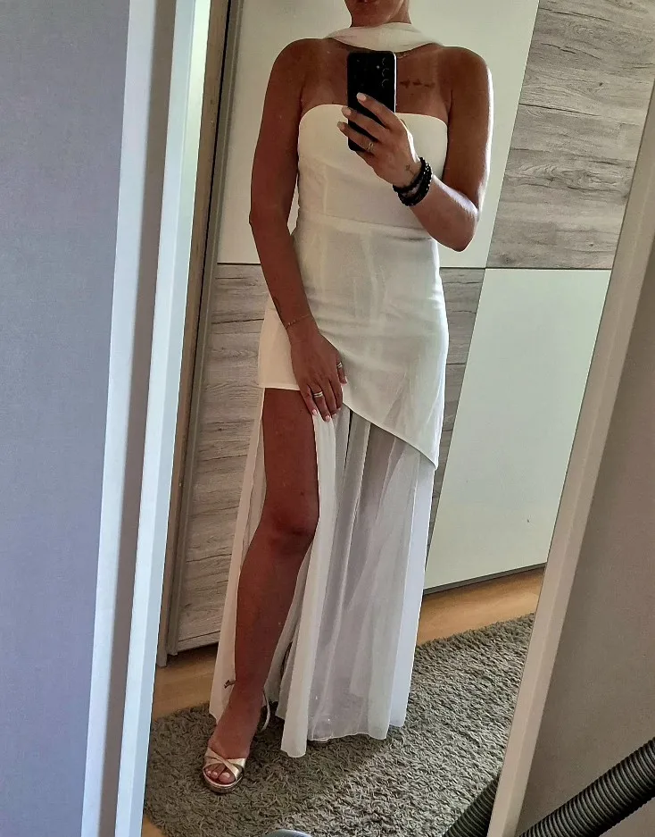 Elegant Strapless Long Dress with Slit for Beach Elegance photo review