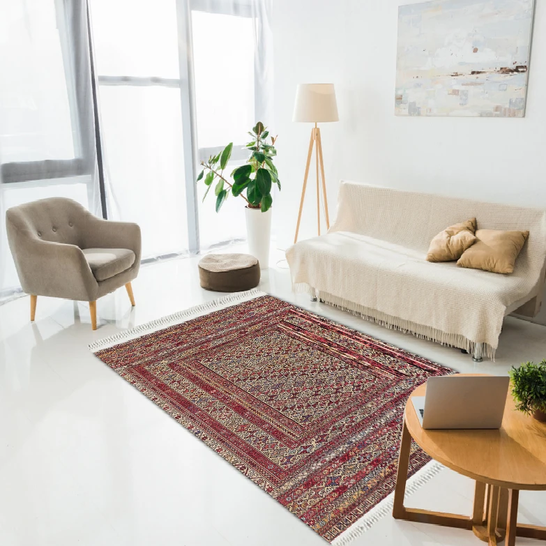 

Good Quality - Classic traditional ethnic carpet beige & red & orange area rug - geometric floor rug hall decor new home gift