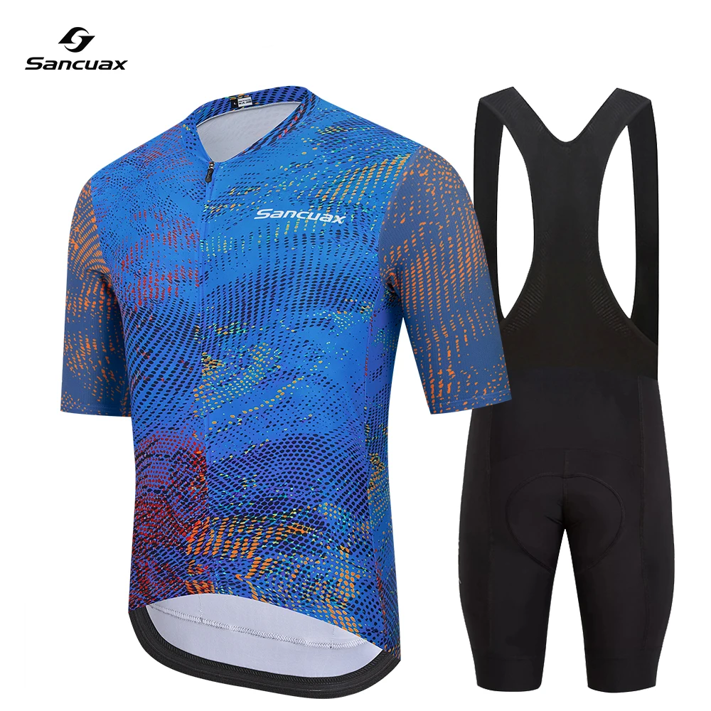 SANCUAX Men's Cycling Jersey Set, Summer Short Sleeve Cycling Clothing Triathlon Bib Shorts Suit Bike Uniform Ropa Ciclismo Hombre - Image 3