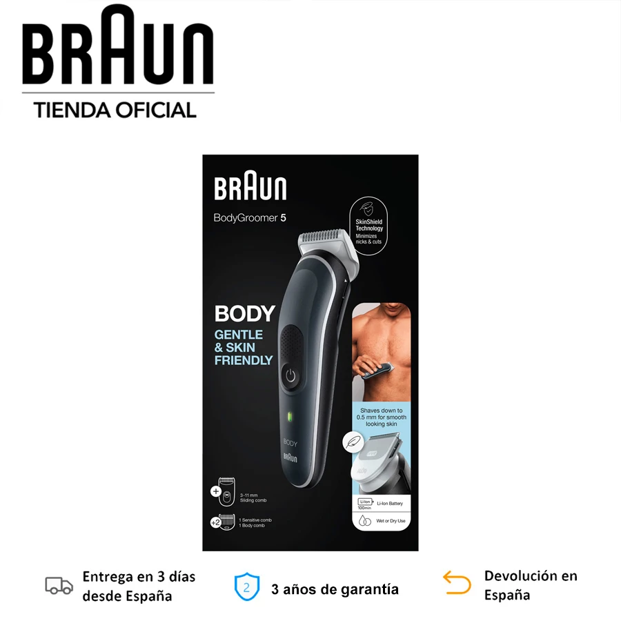 Braun BG5340 men's body shaver, Wireless Rechargeable men's Clipper, SkinShield  technology, Combs included, up to 100 min, washable - AliExpress