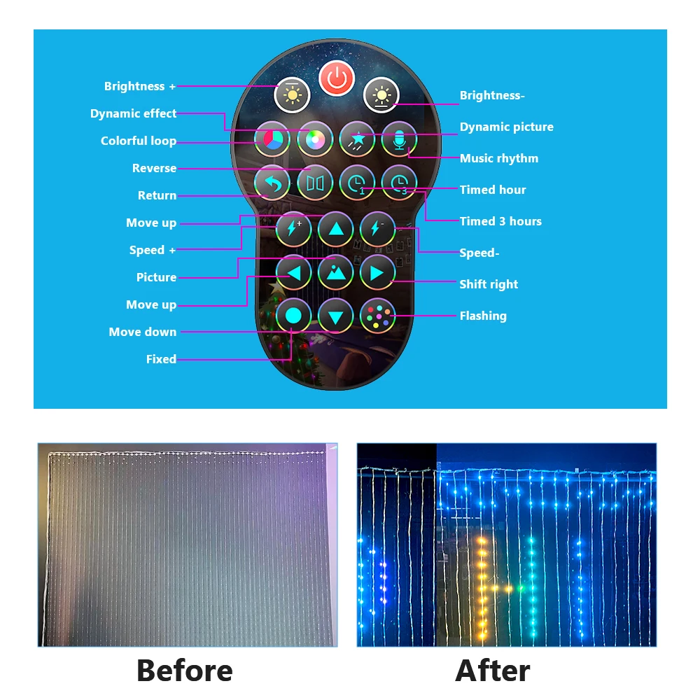 창문 커튼 스트링 조명, 색상 변경 요정 조명, 스마트 앱 제어 LED RGB 스트링 조명, 크리스마스 웨딩 침실용