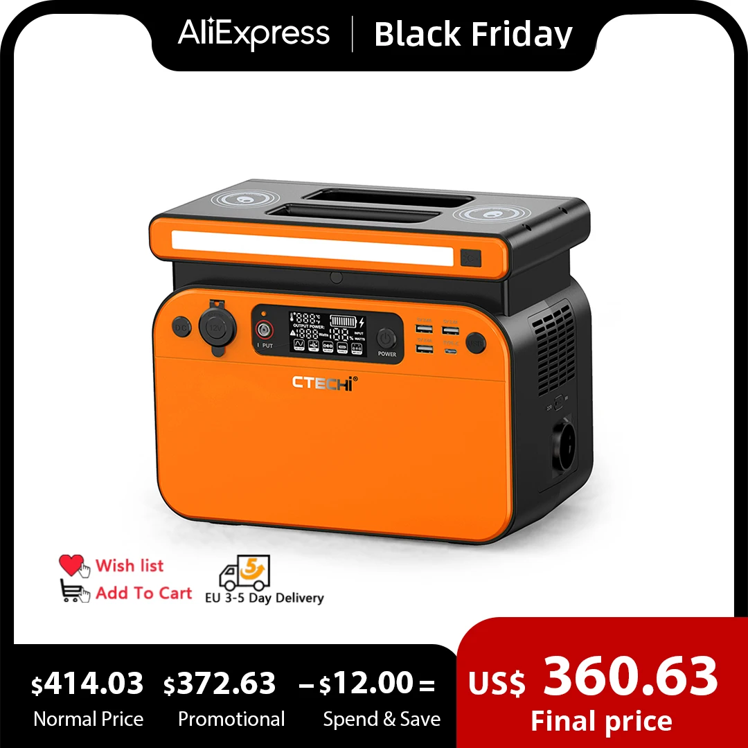 

Portable Power Station 500W 518Wh Solar Generator, 3.5 Hours Fully Recharged LiFePO4 Power Station with PD 60W Quick Charge