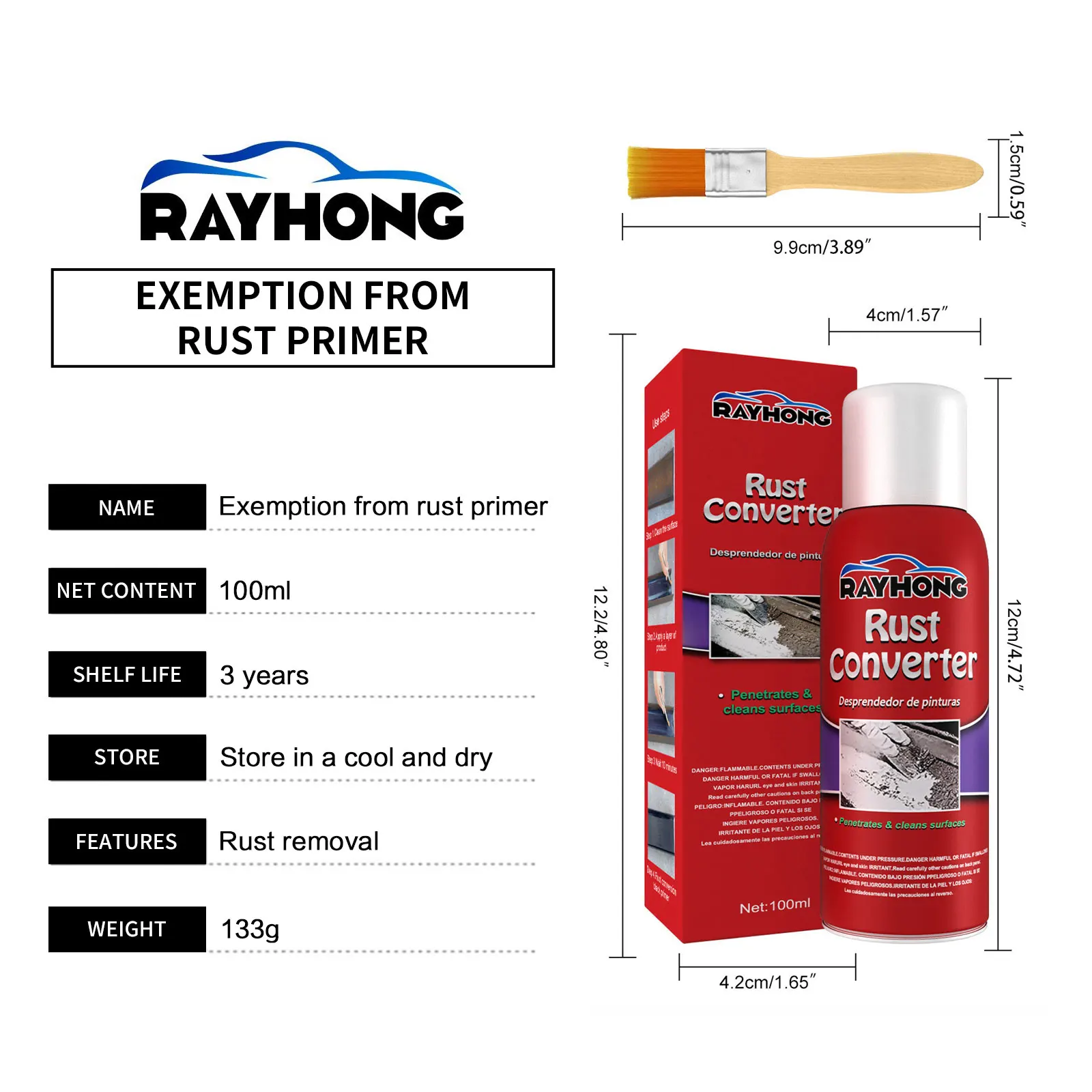 Car Anti-Rust Rust Remover With Brush Chassis Rust Converter Repair Metal Surfaces Maintenance Polishing Clean Protect Iron