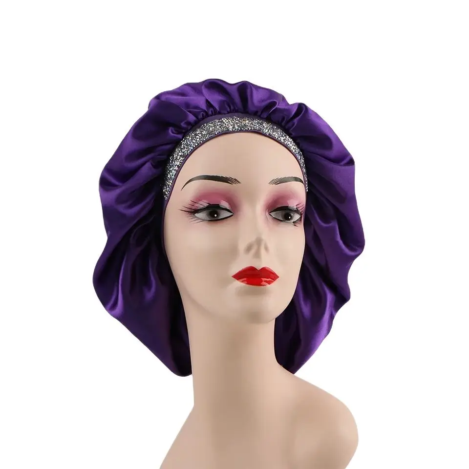 Blank Satin Bonnet with Edge Band Bling Rhinestone Bonnets Double Layer Designer Bonnets 2