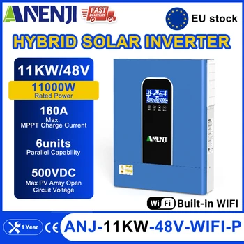 ANENJI 11KW 48V Hybrid Solar Inverter 220VAC Off Grid Inverter Pure Sine Inversor Built-in 160A MPPT Solar Charger Dual PV Input