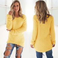 Femmes coton chaud tricoté pull couleur unie col rond pull ample Long pull décontracté surdimensionné Blouse dames Hipster vêtements 5
