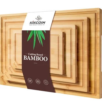 4-piece extra large kitchen bamboo cutting board set, heavy duty cutting board with juice groove, inner handle design. 1