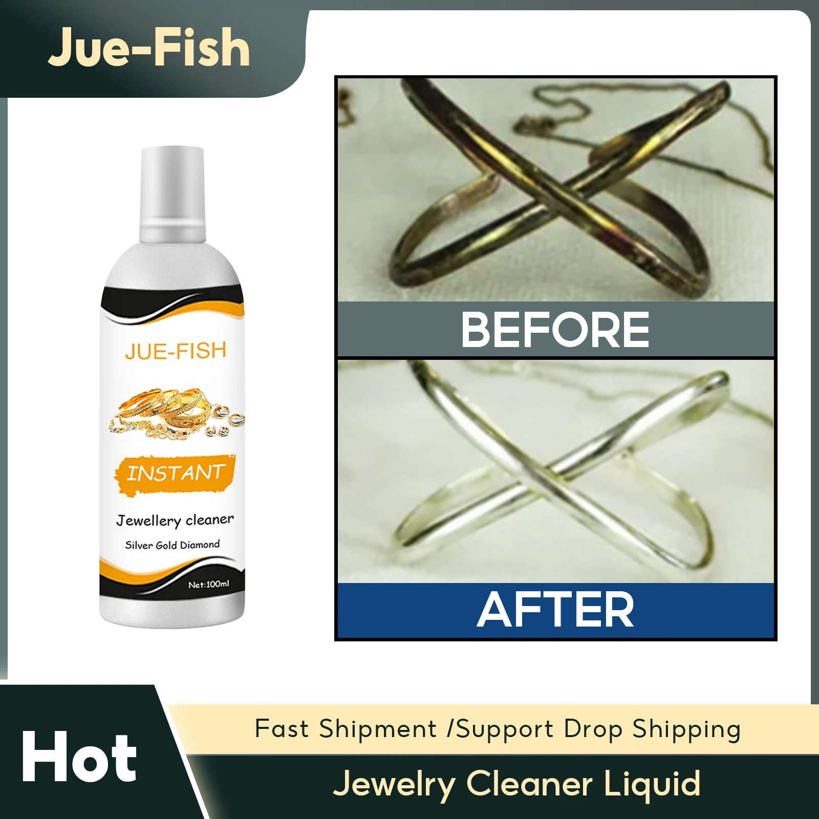 Jewelry Cleaner Tarnish Remover Headwear Cleaner Liquid Jewelry Silver Polishing Gold Watch Cleaner Diamond Silver Washing Fluid