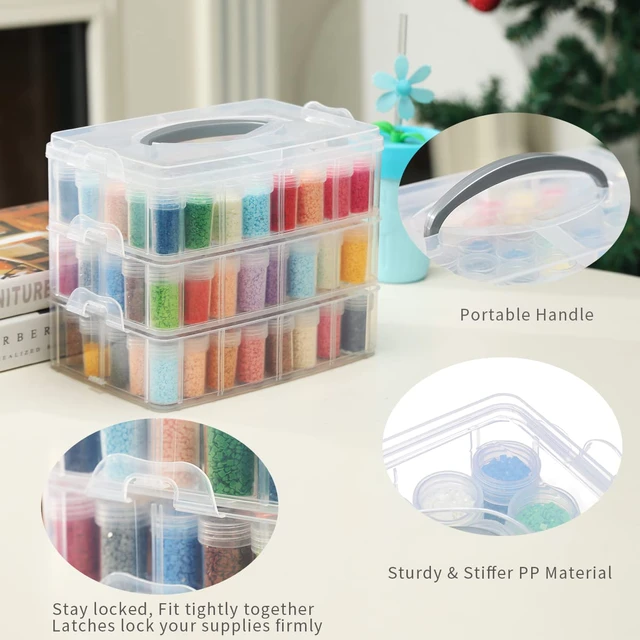 120 Slots 3-Tier Diamond Painting Storage Containers Portable Bead Organizer  and Storage Box Stackable Arts