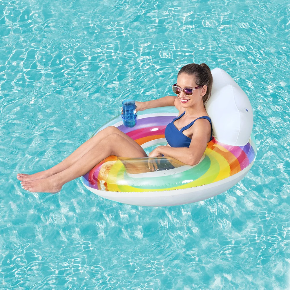Salvavidas Dona Inflable Arcoirís Con Portavasos