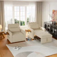 Anajqaqia Маленький диван-кровать 3-в-1, выдвижная кровать 190 см с боковым карманом и столешницей, спальное кресло из синилы, кресло-реклайнер, складной диван — изображение 3