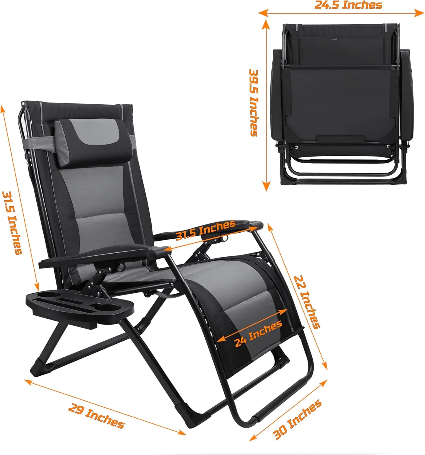 XXL Oversize Recliner Folding Chair for Camping Patio Outdoors Zero Gravity Extra Wide Reclining Padded Seats with Sunshade and - Image 6