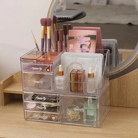 2 - Pack Clear Acrylic Makeup Storage Organizer. Each with 6 Stackable Drawers. Ideal Cute Desk Organizer for Vanity, Jewelry 4