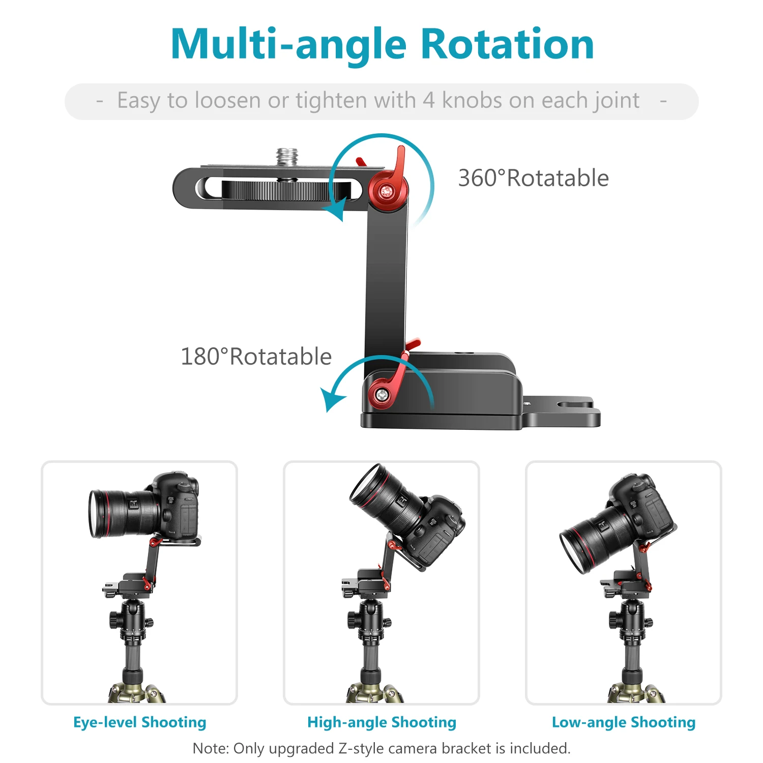 Upgraded Z-Flex Tilt Head Z Type Tripod Head with 4 Adjust/Fixing Knob, Quick Re