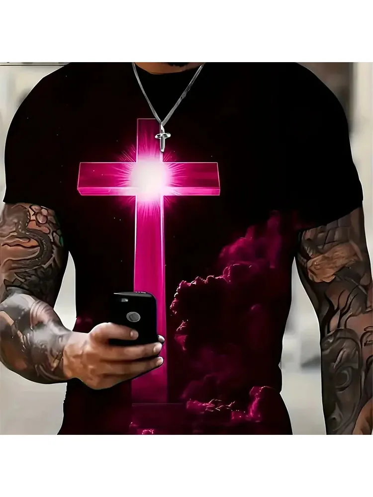 Camiseta masculina Jesus Cross estampada em 3D, Vintage, Harajuku Street Tops, T respirável, extragrande, camiseta esportiva, roupa casual 12 A35390586352f4f939d1bb8b73702195a8