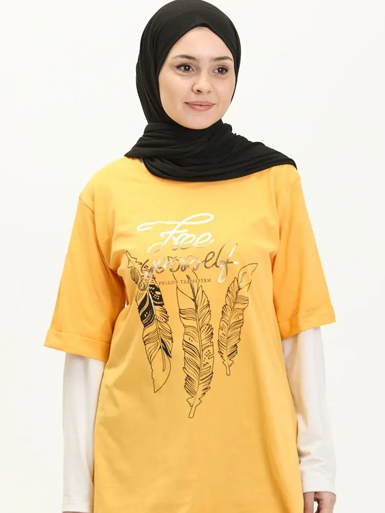 Free Yourself Printed Tshirt Plain Long Sleeve Cotton Sweatshirt The Second 40% Off Zero Collar Summer Muslim Women Sweatproof