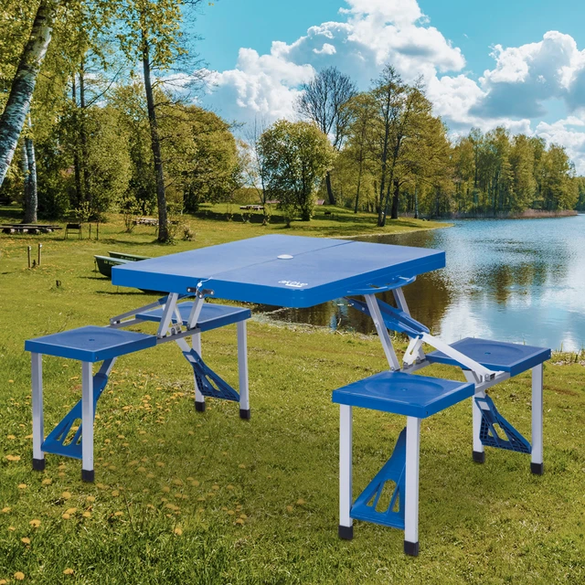 Conjunto de Jardín Plegable de 2 Sillas y Mesa Camping Blanca