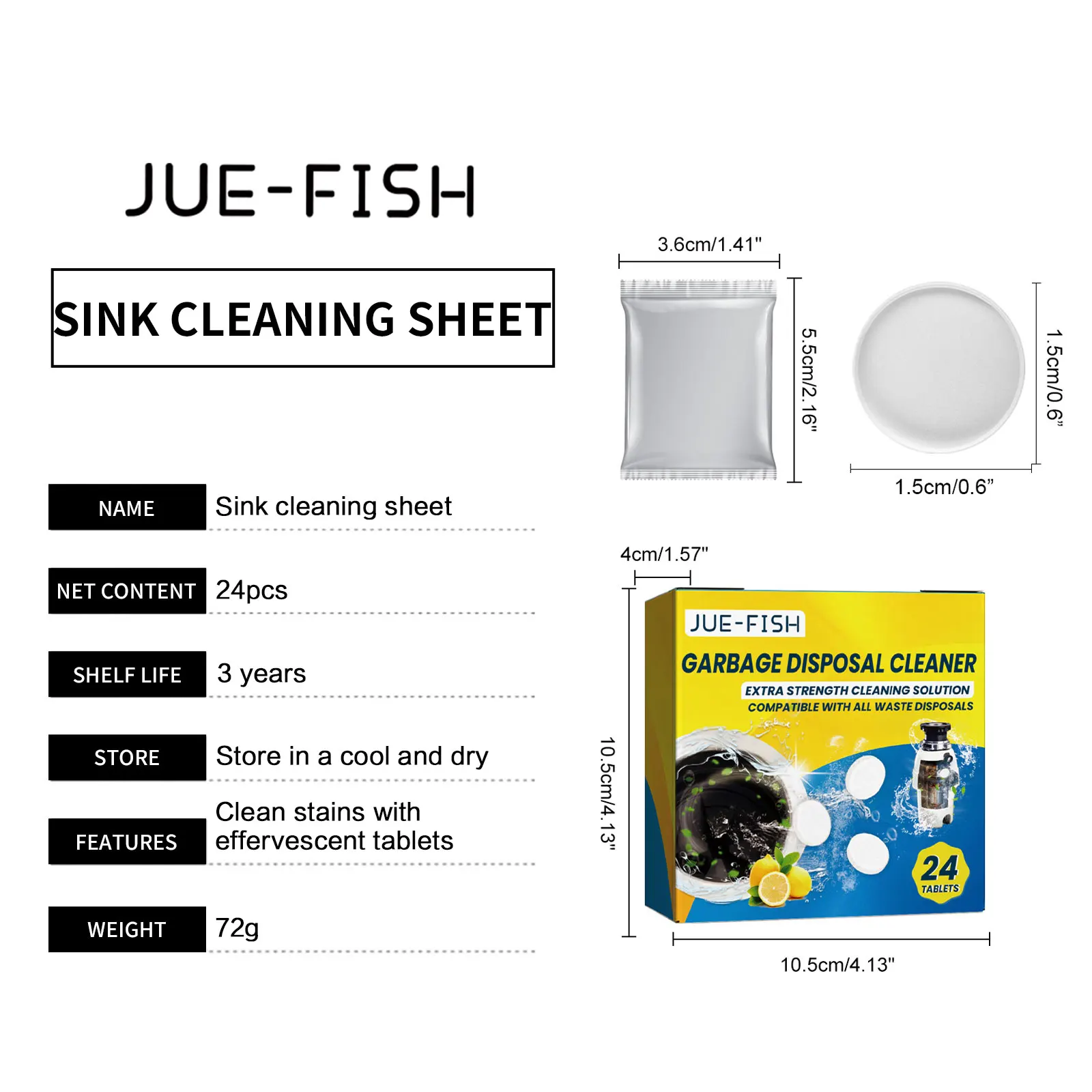 Jue-Fish 24pcs Sink Cleaning Tablet Drain Pipe Dredging Deodorant Toilet Refresh Clogging Removal Kitchen Sewer Cleaning Tablets