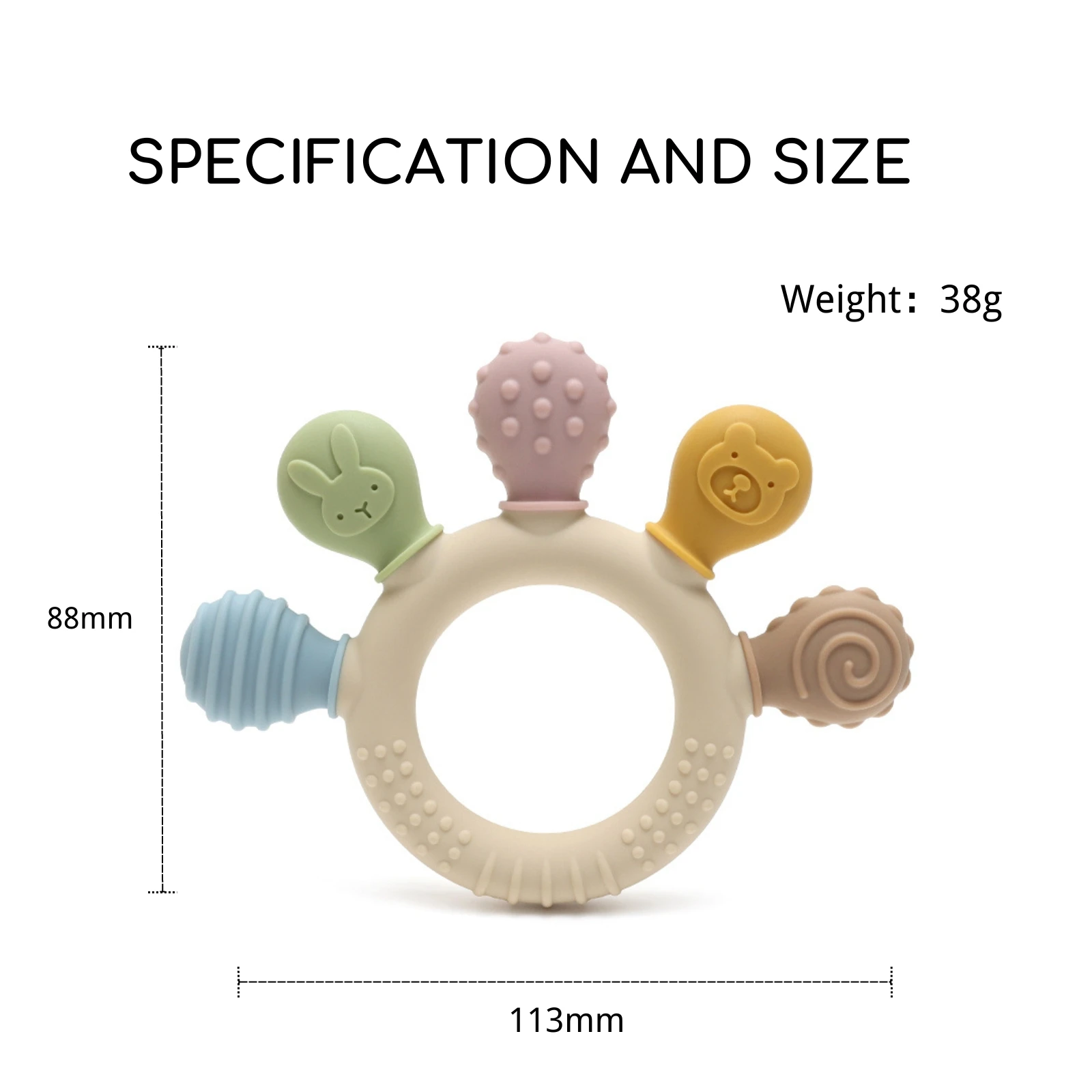 Nuby Teethe-eez flexible de silicona | Mordedor de silicona con superficie para masajear las encías | Estuche higiénico incluido | Rosa | +3 Meses
