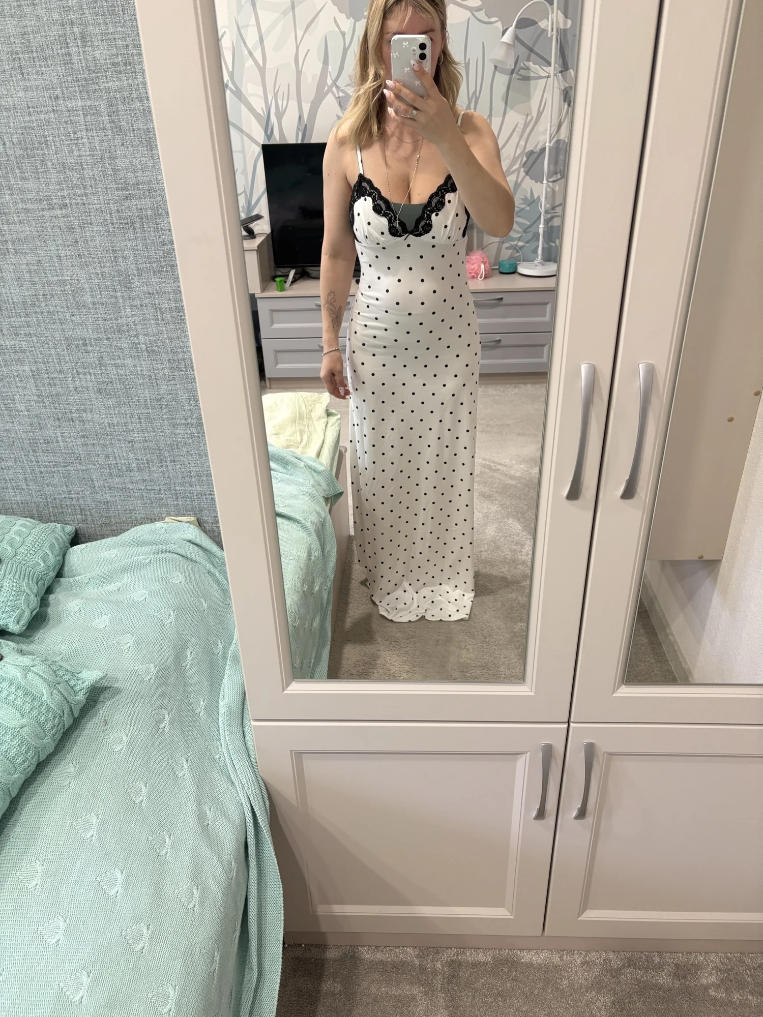 Retro Polka Dot Lace Maxi Dress V-Neck Summer Party Gown photo review