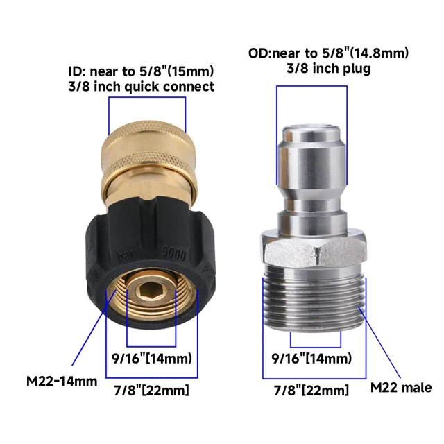Adaptateur Pour Nettoyeur Haute Pression, Kit De Connexion Rapide En Laiton Et Caoutchouc Et Boîtier Amovible 5000 Psi, Appareil De Connexion Pour