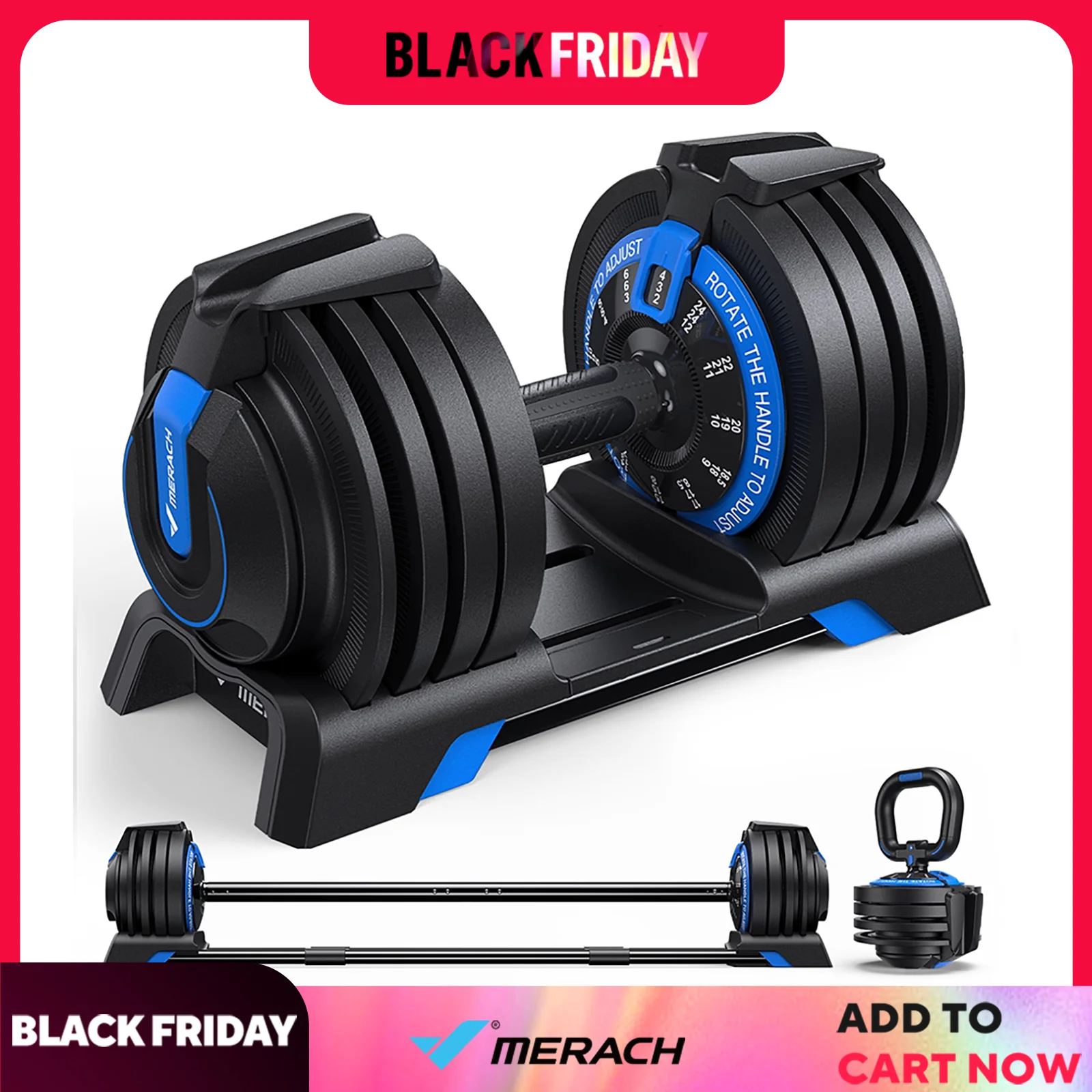 MERACH 3 in 1 Adjustable Dumbbell Weight Set With Anti-Slip Handle 7-54lbs Exercise Fitness Dumbbell Suitable for Full Body Fit