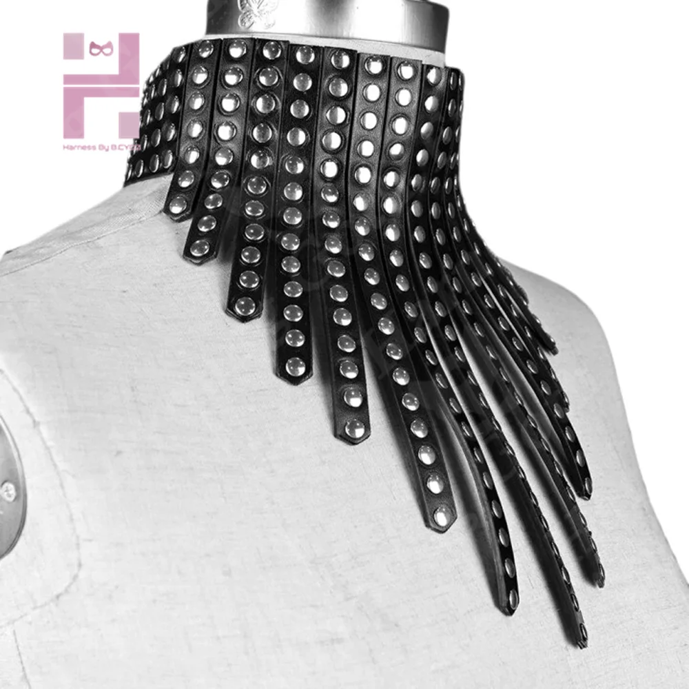 B.CYQZ Fashion High Street Women's Luxury Necklace Punk Tassel Choker Pu Leather with Rivet Jewelry Bohemian Clothing Accessorie